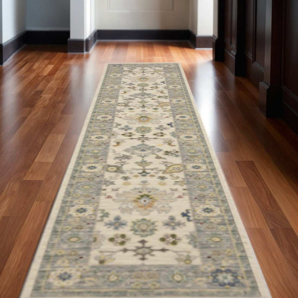 2' X 10' Blue And Ivory Oriental Power Loom Runner Rug With Fringe - Homeroots - Flyclothing LLC
