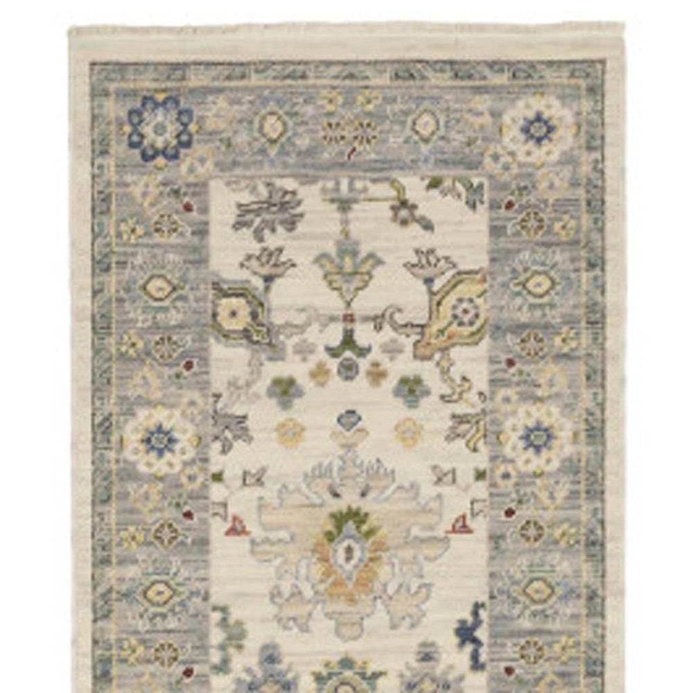 2' X 10' Blue And Ivory Oriental Power Loom Runner Rug With Fringe - Homeroots - Flyclothing LLC