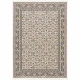 10' X 13' Ivory And Grey Oriental Power Loom Stain Resistant Area Rug With Fringe - Homeroots - Flyclothing LLC