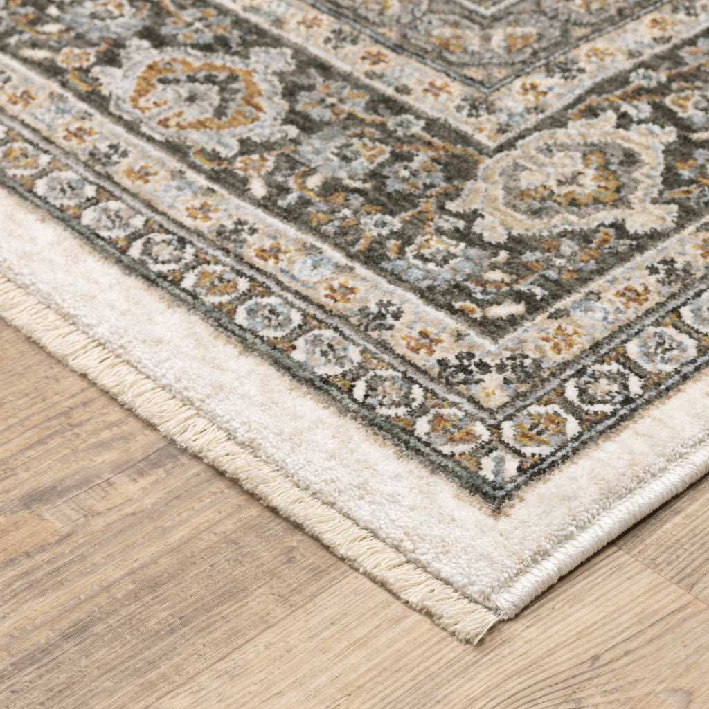 10' X 13' Ivory And Grey Oriental Power Loom Stain Resistant Area Rug With Fringe - Homeroots - Flyclothing LLC
