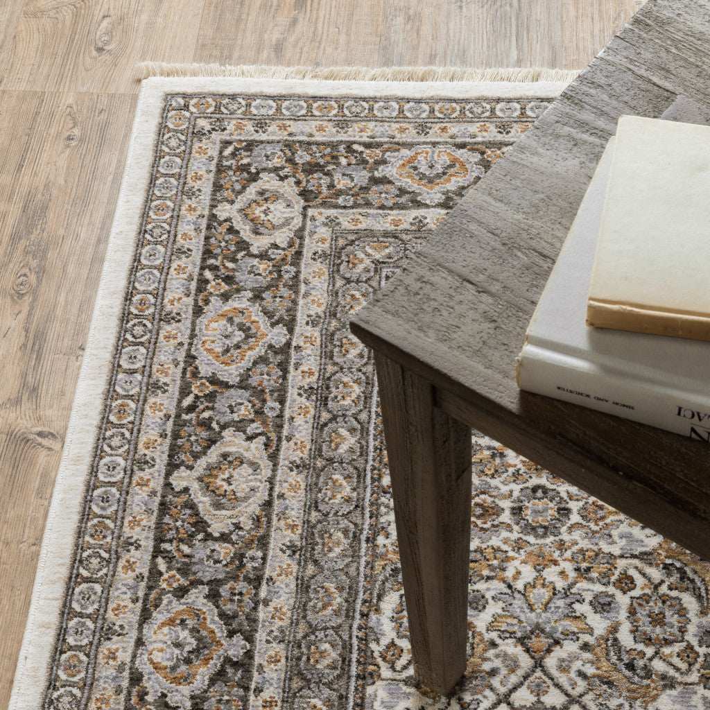 10' X 13' Ivory And Grey Oriental Power Loom Stain Resistant Area Rug With Fringe - Homeroots - Flyclothing LLC
