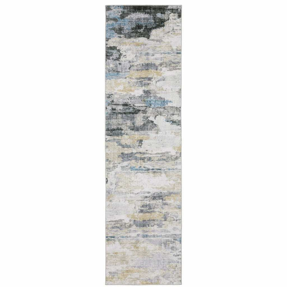 2' X 8' Gray And Ivory Abstract Printed Stain Resistant Non Skid Runner Rug - Homeroots