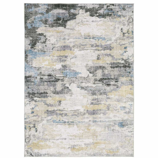 8' X 10' Grey Blue Charcoal Ivory Yellow Beige And Tan Abstract Printed Stain Resistant Non Skid Area Rug - Homeroots - Flyclothing LLC