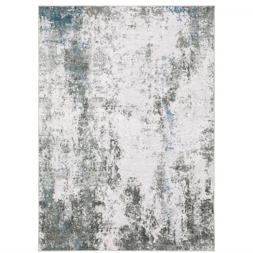 5' X 7' Silver Grey Charcoal And Light Blue Abstract Printed Stain Resistant Non Skid Area Rug - Homeroots - Flyclothing LLC