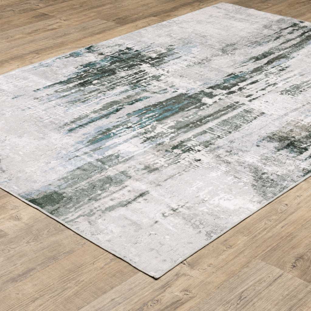4' X 6' Silver Grey Teal Blue And Charcoal Abstract Printed Stain Resistant Non Skid Area Rug - Homeroots - Flyclothing LLC