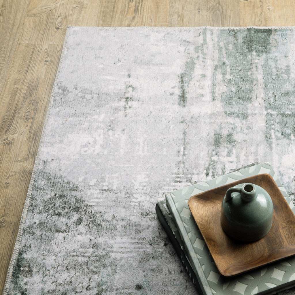 4' X 6' Silver Grey Teal Blue And Charcoal Abstract Printed Stain Resistant Non Skid Area Rug - Homeroots - Flyclothing LLC