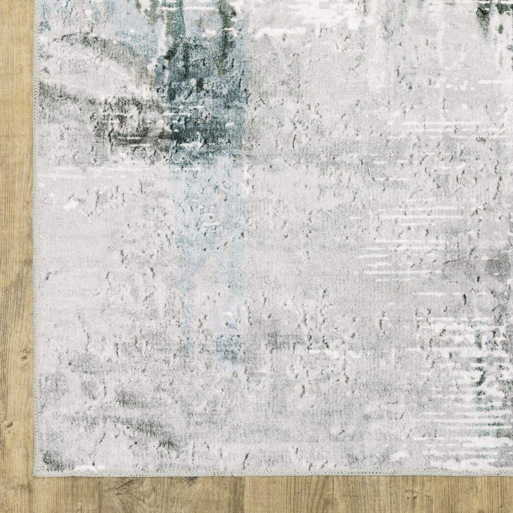 8' X 10' Silver Grey Teal Blue And Charcoal Abstract Printed Stain Resistant Non Skid Area Rug - Homeroots - Flyclothing LLC