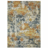 2' X 3' Teal Blue Orange Gold Grey Tan Brown And Beige Abstract Printed Stain Resistant Non Skid Area Rug - Homeroots