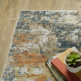 2' X 3' Teal Blue Orange Gold Grey Tan Brown And Beige Abstract Printed Stain Resistant Non Skid Area Rug - Homeroots - Flyclothing LLC