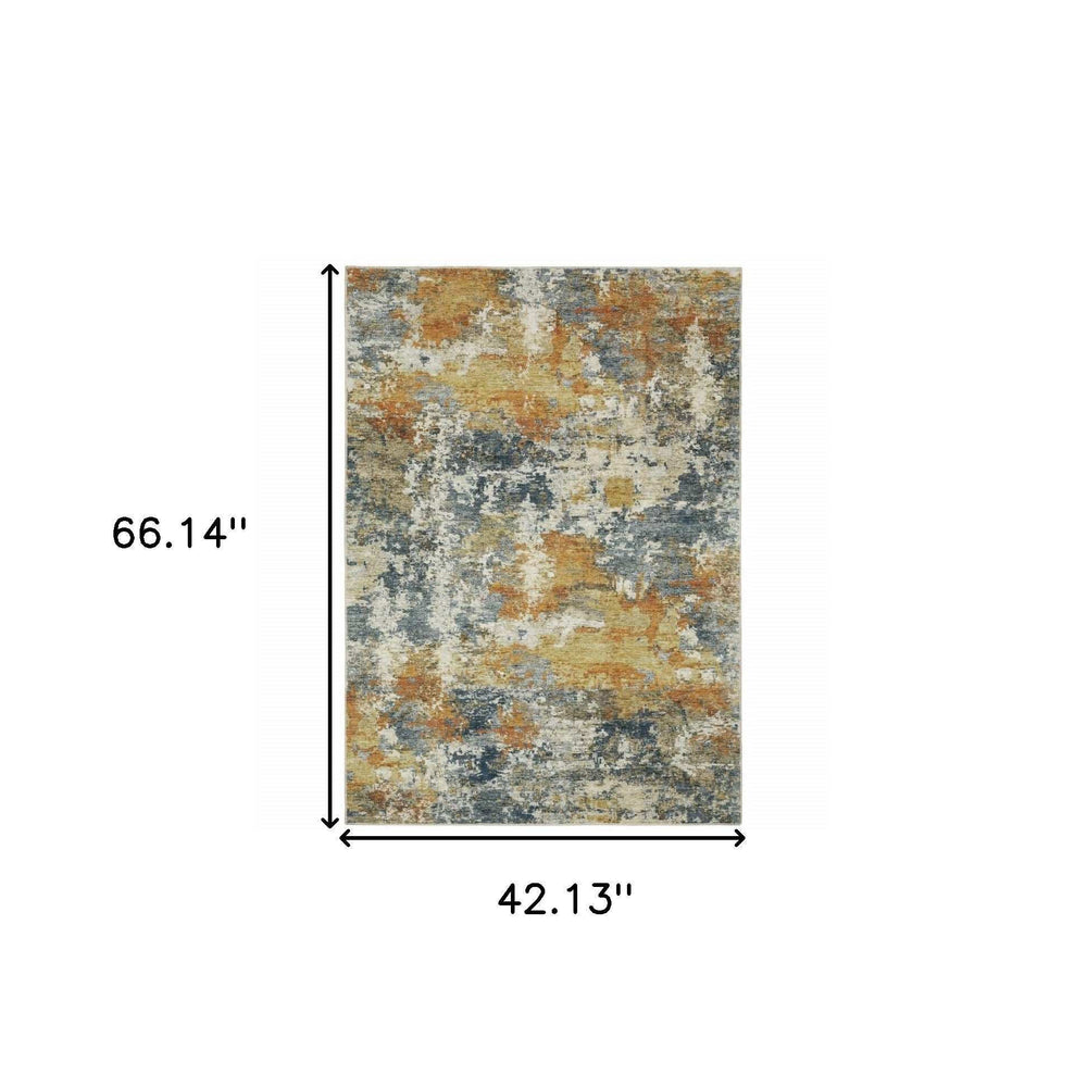 4' X 6' Teal Blue Orange Gold Grey Tan Brown And Beige Abstract Printed Stain Resistant Non Skid Area Rug - Homeroots - Flyclothing LLC