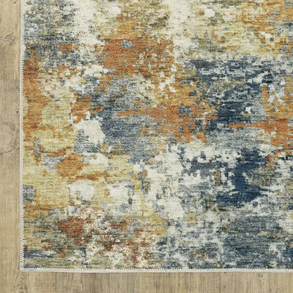8' X 10' Teal Blue Orange Gold Grey Tan Brown And Beige Abstract Printed Stain Resistant Non Skid Area Rug - Homeroots - Flyclothing LLC