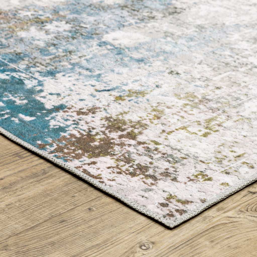 2' X 3' Ivory And Blue Abstract Printed Stain Resistant Non Skid Area Rug - Homeroots - Flyclothing LLC