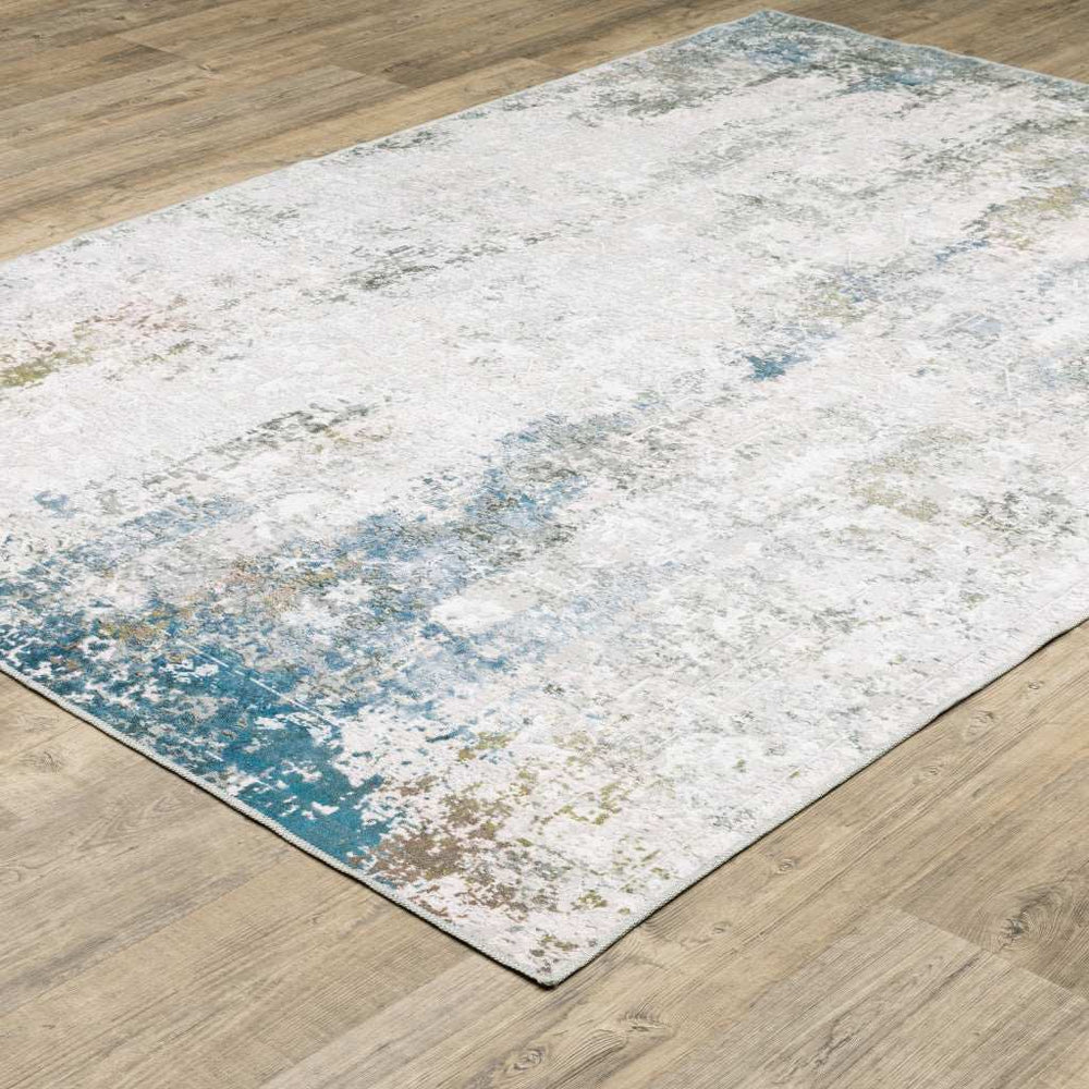 2' X 3' Ivory And Blue Abstract Printed Stain Resistant Non Skid Area Rug - Homeroots - Flyclothing LLC