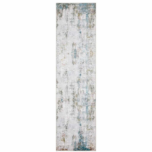 2' X 8' Ivory And Blue Abstract Printed Stain Resistant Non Skid Runner Rug - Homeroots - Flyclothing LLC