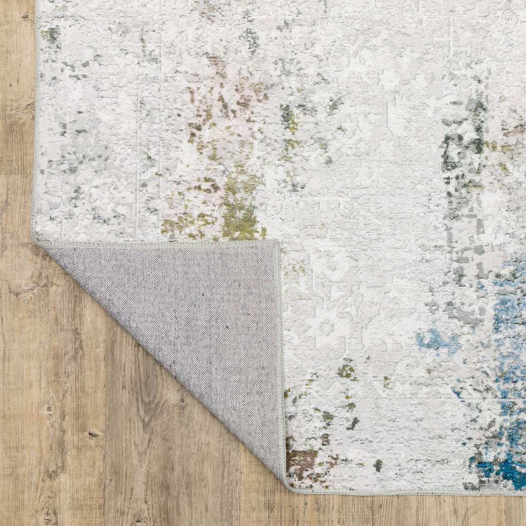 2' X 8' Ivory And Blue Abstract Printed Stain Resistant Non Skid Runner Rug - Homeroots - Flyclothing LLC