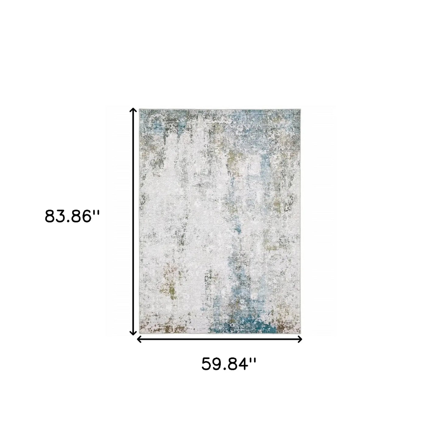 5' X 7' Ivory Teal Blue Grey Brown And Gold Abstract Printed Stain Resistant Non Skid Area Rug - Homeroots - Flyclothing LLC