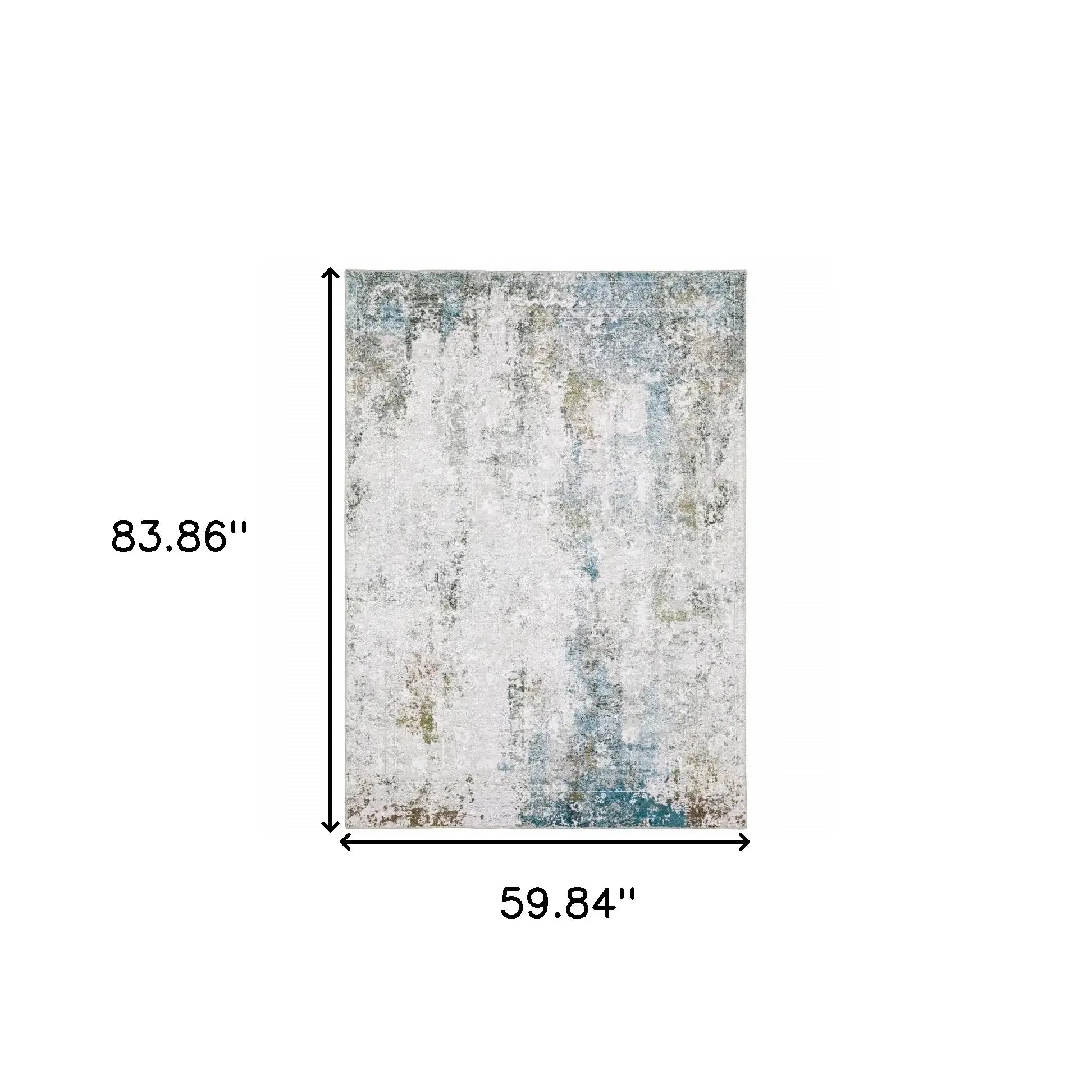 5' X 7' Ivory Teal Blue Grey Brown And Gold Abstract Printed Stain Resistant Non Skid Area Rug - Homeroots - Flyclothing LLC