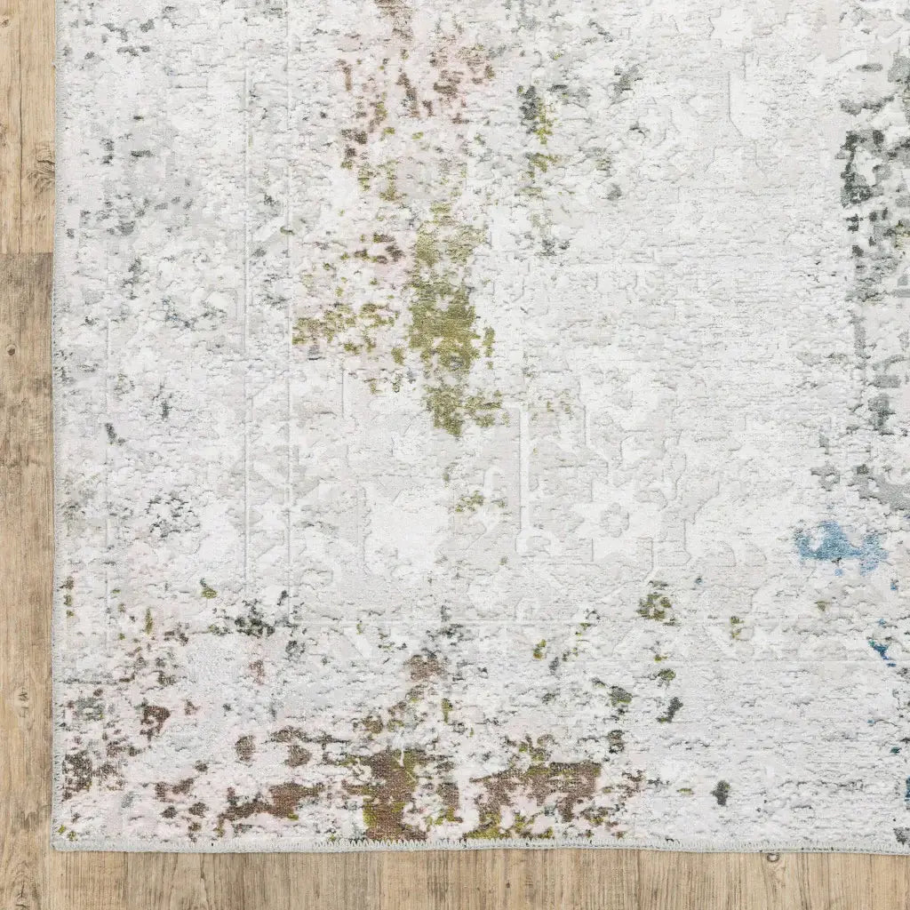 5' X 7' Ivory Teal Blue Grey Brown And Gold Abstract Printed Stain Resistant Non Skid Area Rug - Homeroots - Flyclothing LLC