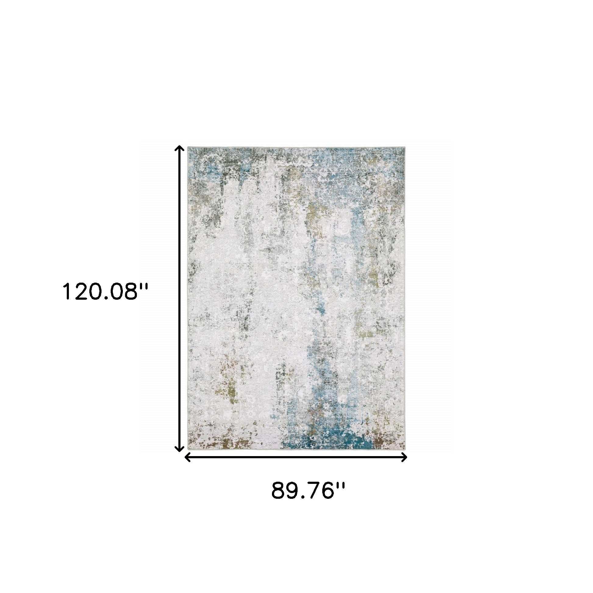 8' X 10' Ivory Teal Blue Grey Brown And Gold Abstract Printed Stain Resistant Non Skid Area Rug - Homeroots - Flyclothing LLC