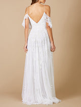 Lara Giana Beaded Cold-Shoulder Wedding Dress