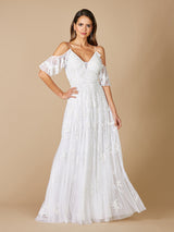 Lara Giana Beaded Cold-Shoulder Wedding Dress