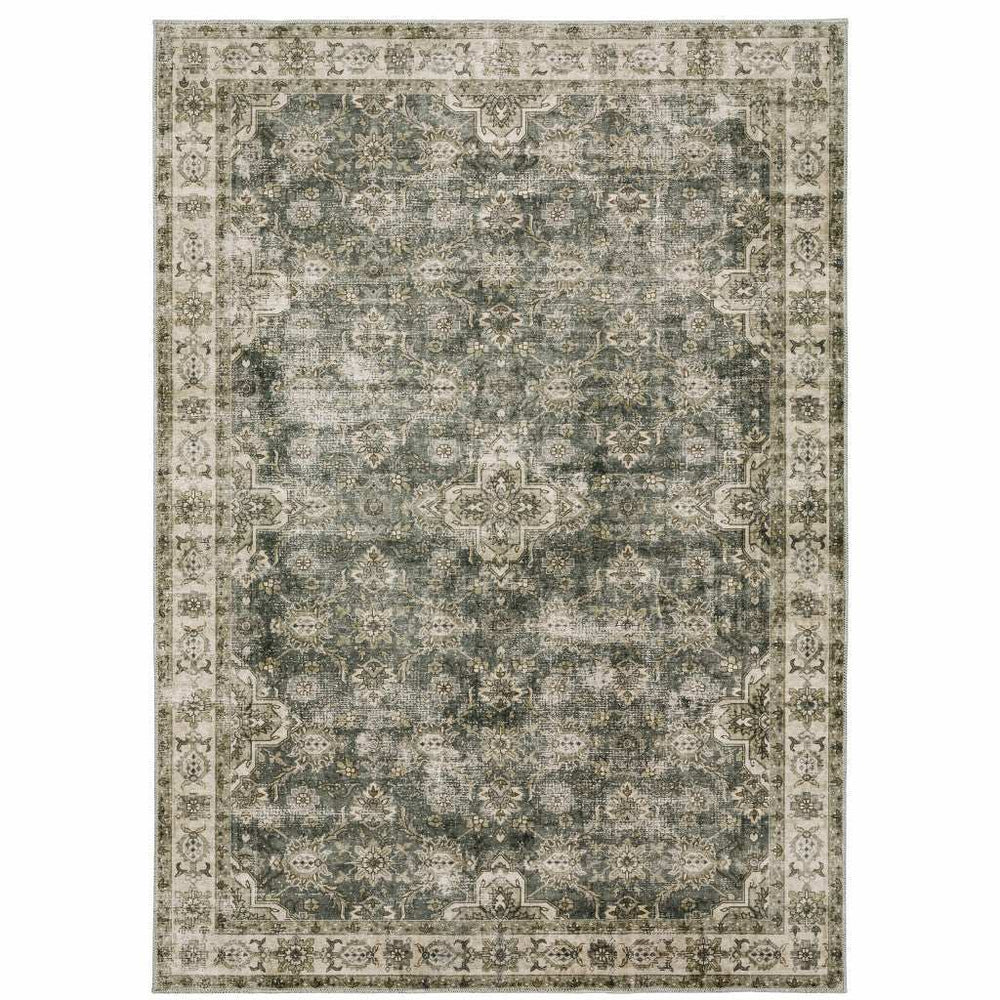 2' X 3' Ivory And Blue Oriental Printed Stain Resistant Non Skid Area Rug - Homeroots