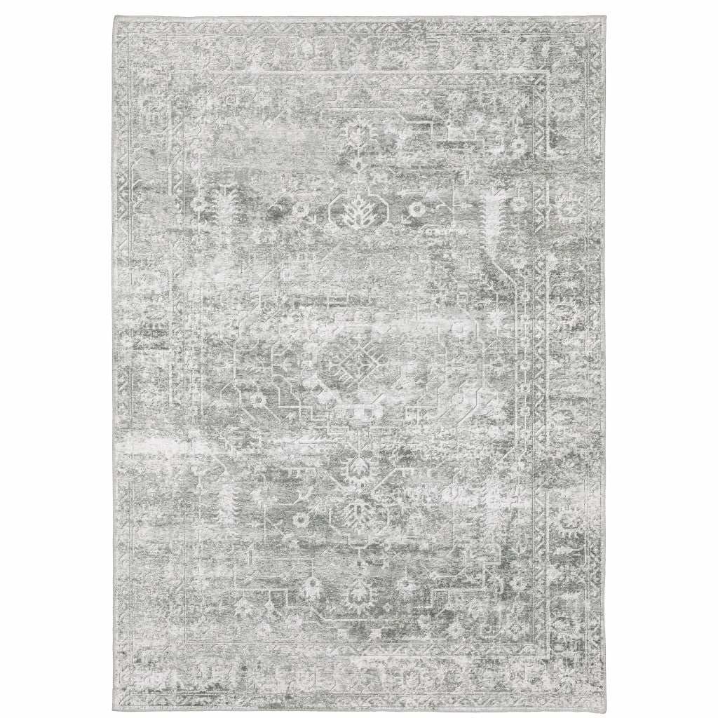 2' X 3' Sage Green Grey Ivory And Silver Oriental Printed Stain Resistant Non Skid Area Rug - Homeroots - Flyclothing LLC