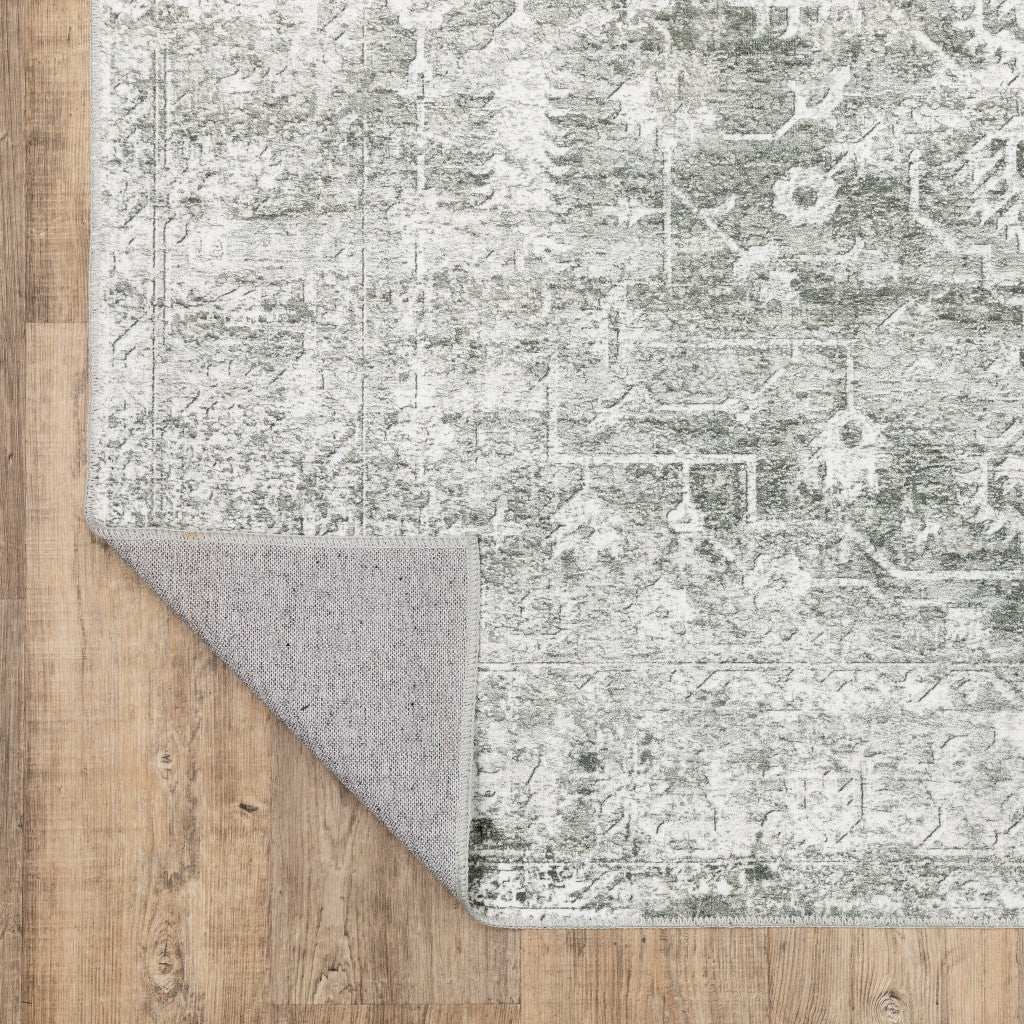 2' X 3' Sage Green Grey Ivory And Silver Oriental Printed Stain Resistant Non Skid Area Rug - Homeroots - Flyclothing LLC
