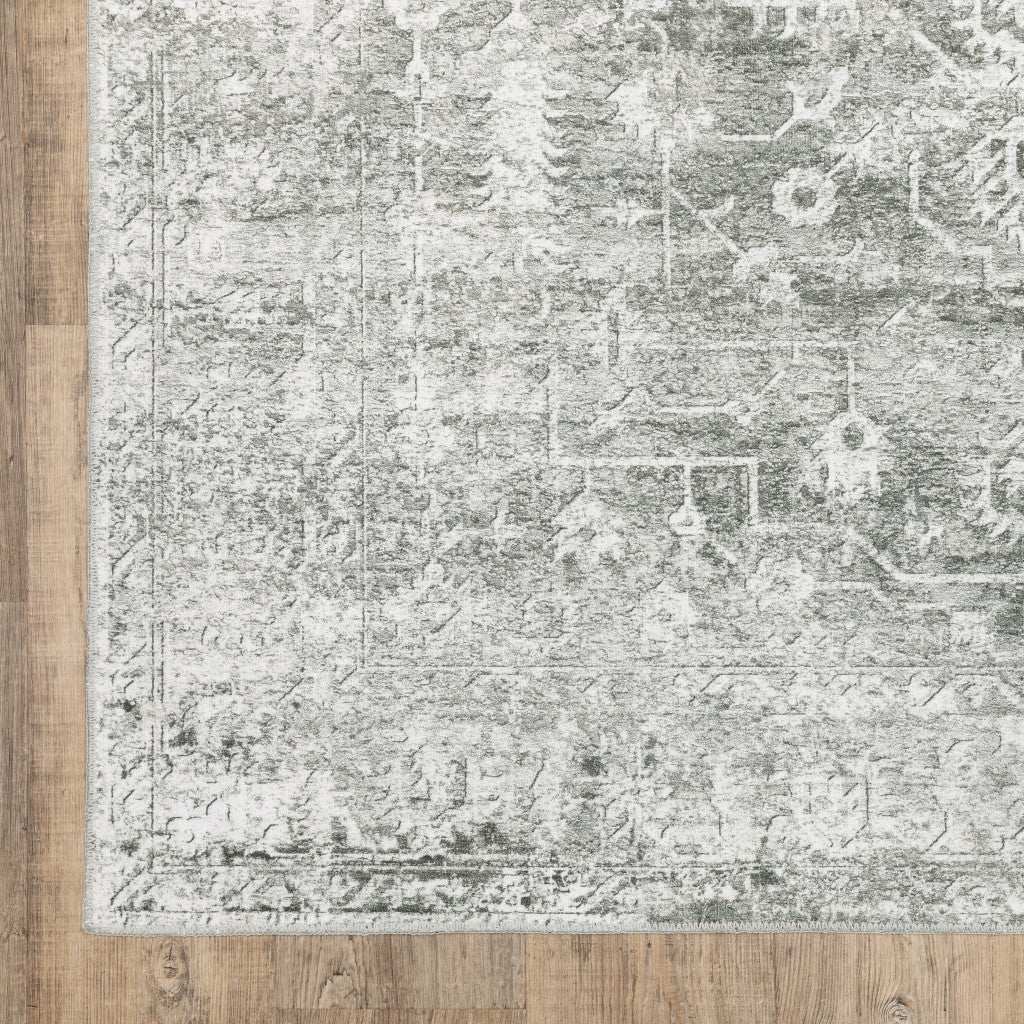 2' X 3' Sage Green Grey Ivory And Silver Oriental Printed Stain Resistant Non Skid Area Rug - Homeroots - Flyclothing LLC