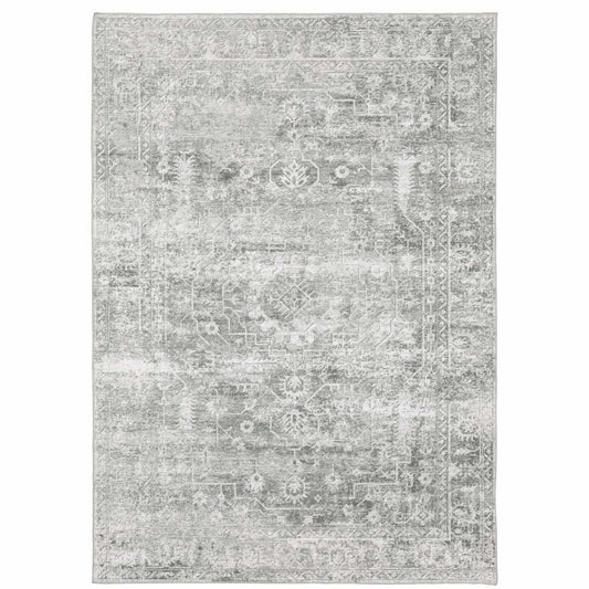 4' X 6' Sage Green Grey Ivory And Silver Oriental Printed Stain Resistant Non Skid Area Rug - Homeroots - Flyclothing LLC