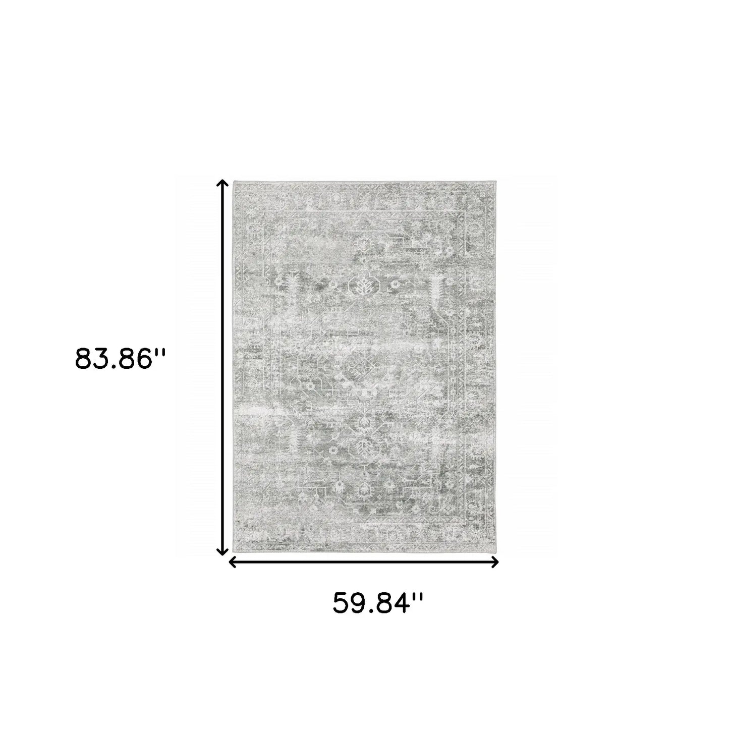 5' X 7' Sage Green Grey Ivory And Silver Oriental Printed Stain Resistant Non Skid Area Rug - Homeroots - Flyclothing LLC