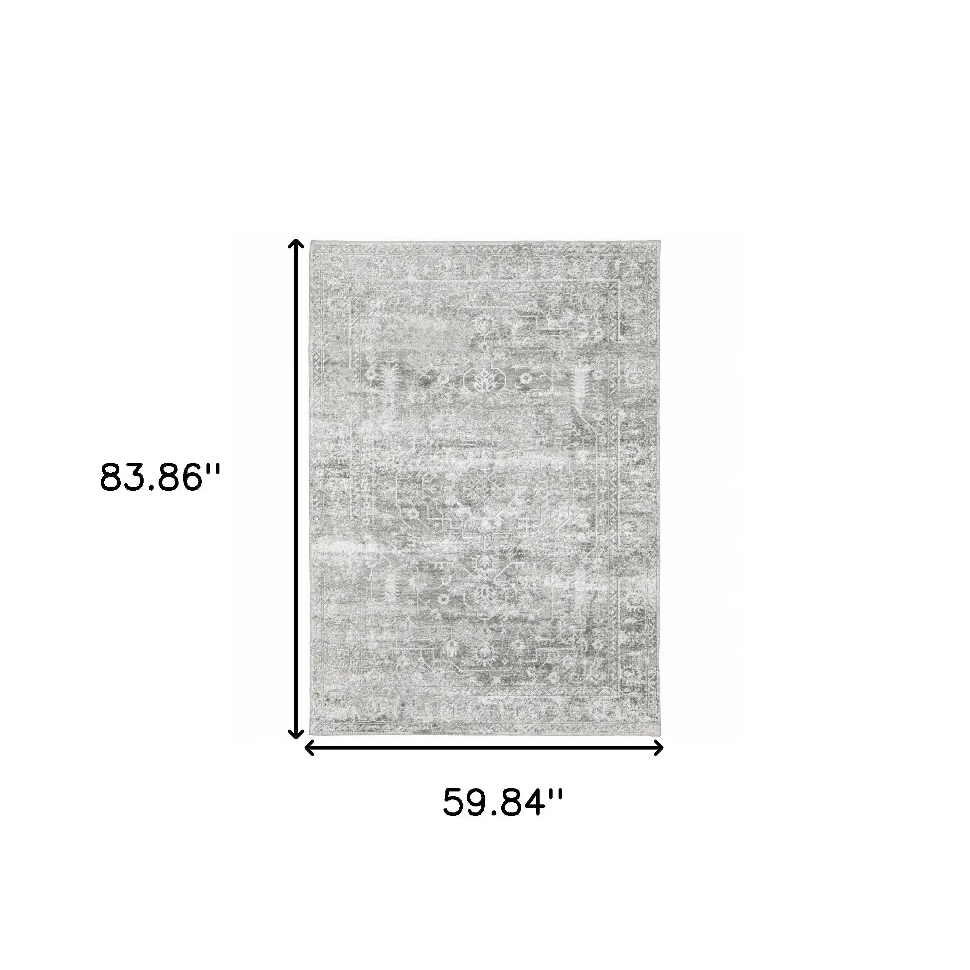 5' X 7' Sage Green Grey Ivory And Silver Oriental Printed Stain Resistant Non Skid Area Rug - Homeroots - Flyclothing LLC