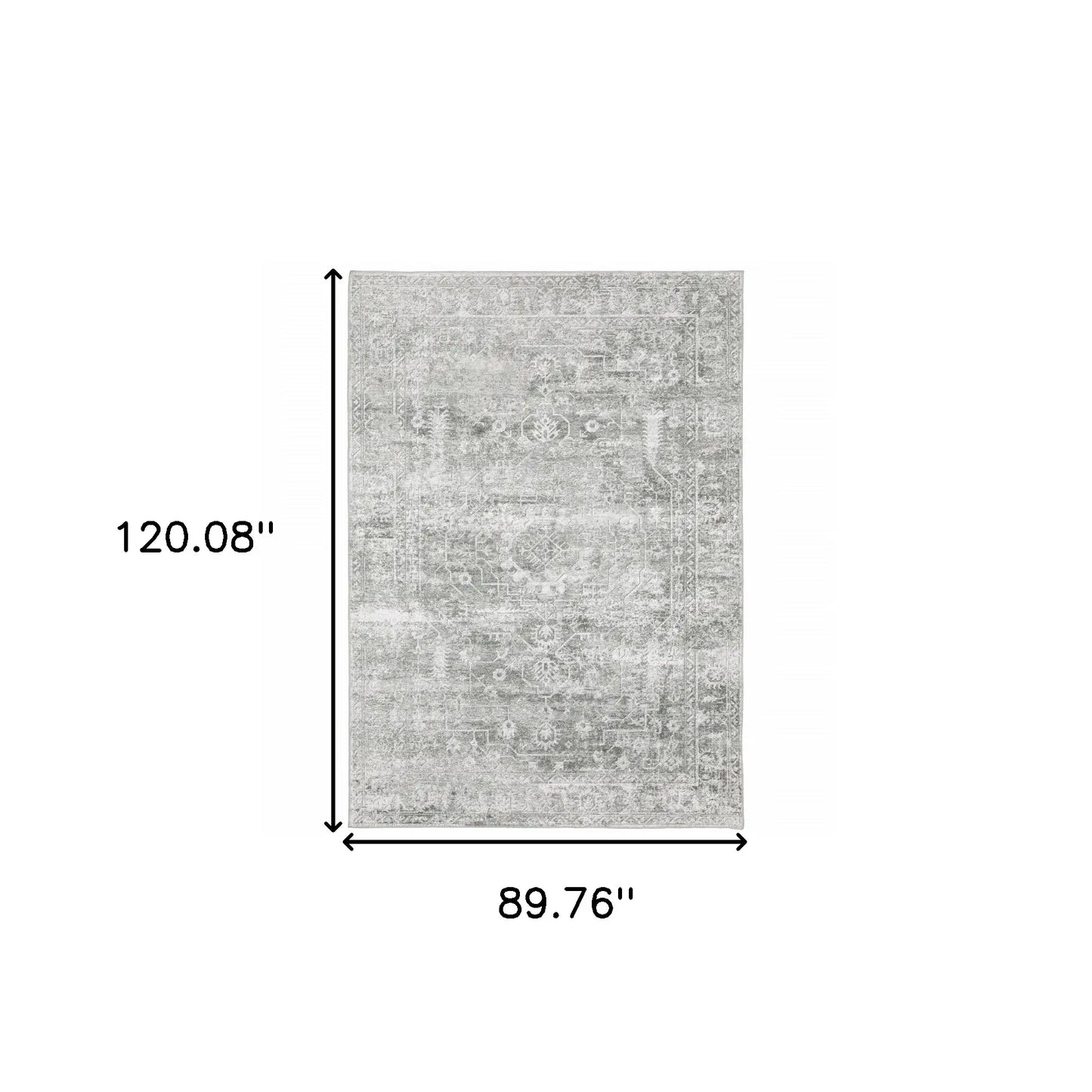 8' X 10' Sage Green Grey Ivory And Silver Oriental Printed Stain Resistant Non Skid Area Rug - Homeroots - Flyclothing LLC