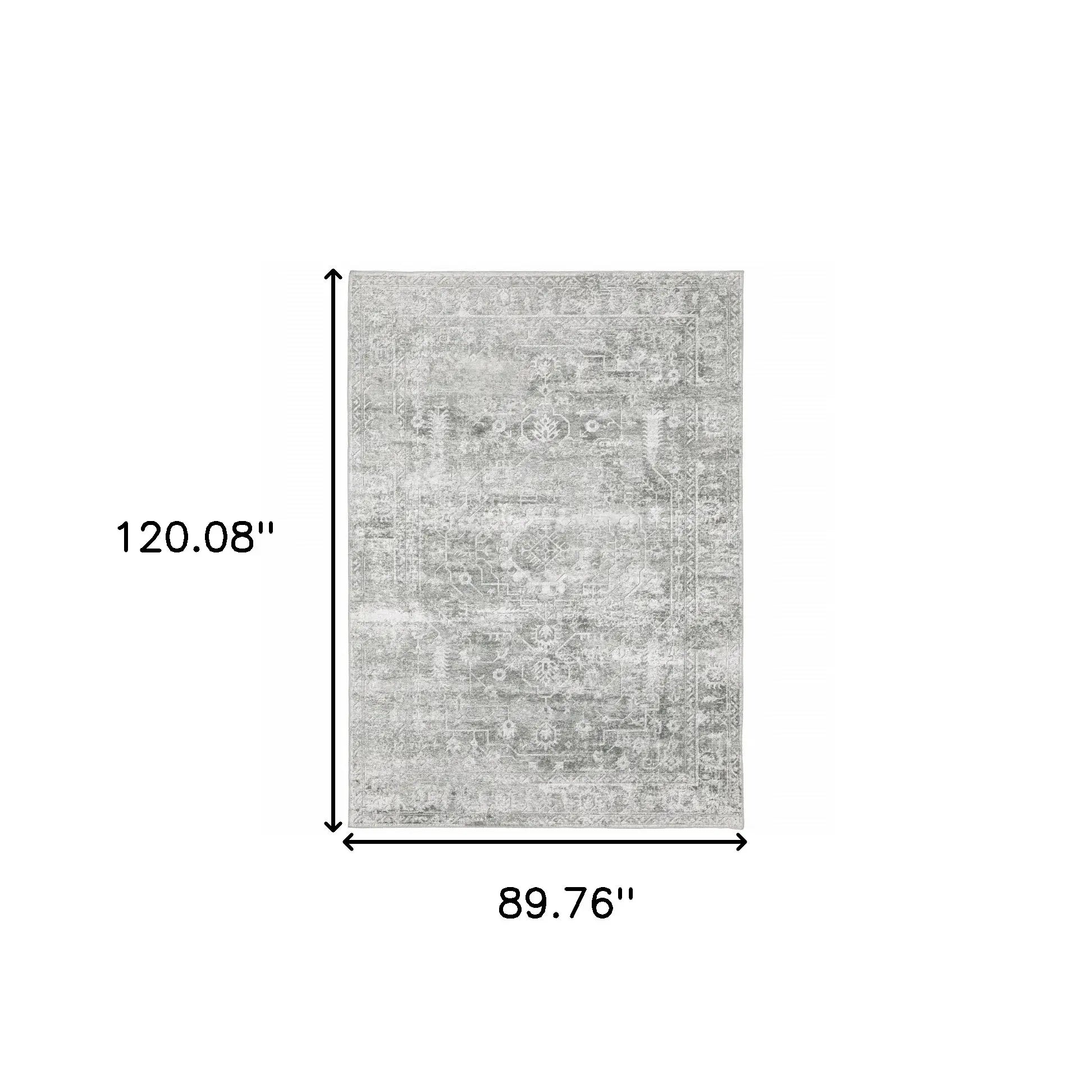 8' X 10' Sage Green Grey Ivory And Silver Oriental Printed Stain Resistant Non Skid Area Rug - Homeroots - Flyclothing LLC