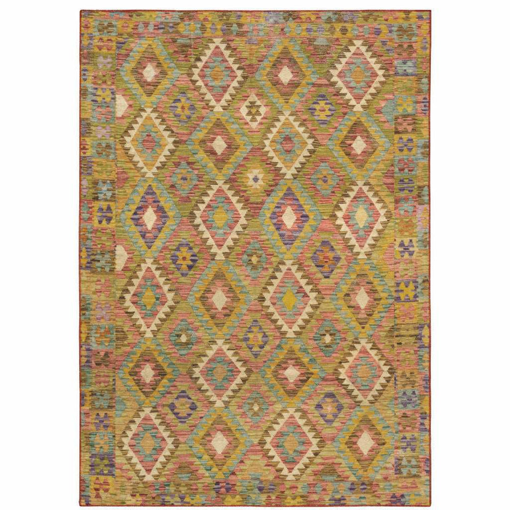 2' X 3' Gold Orange Brown Red Green Purple And Beige Southwestern Printed Stain Resistant Non Skid Area Rug - Homeroots - Flyclothing LLC