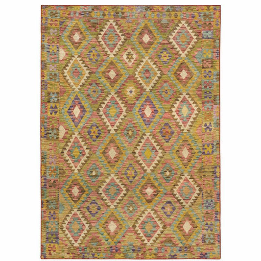2' X 3' Gold Orange Brown Red Green Purple And Beige Southwestern Printed Stain Resistant Non Skid Area Rug - Homeroots - Flyclothing LLC