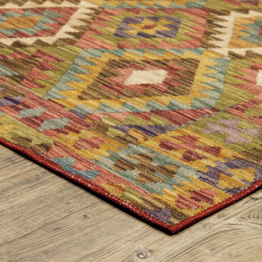 2' X 3' Gold Orange Brown Red Green Purple And Beige Southwestern Printed Stain Resistant Non Skid Area Rug - Homeroots - Flyclothing LLC