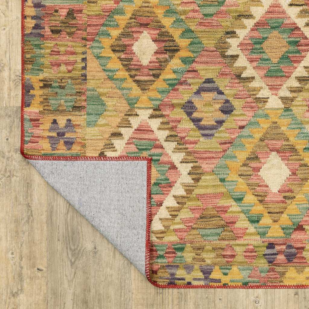 2' X 3' Gold Orange Brown Red Green Purple And Beige Southwestern Printed Stain Resistant Non Skid Area Rug - Homeroots - Flyclothing LLC