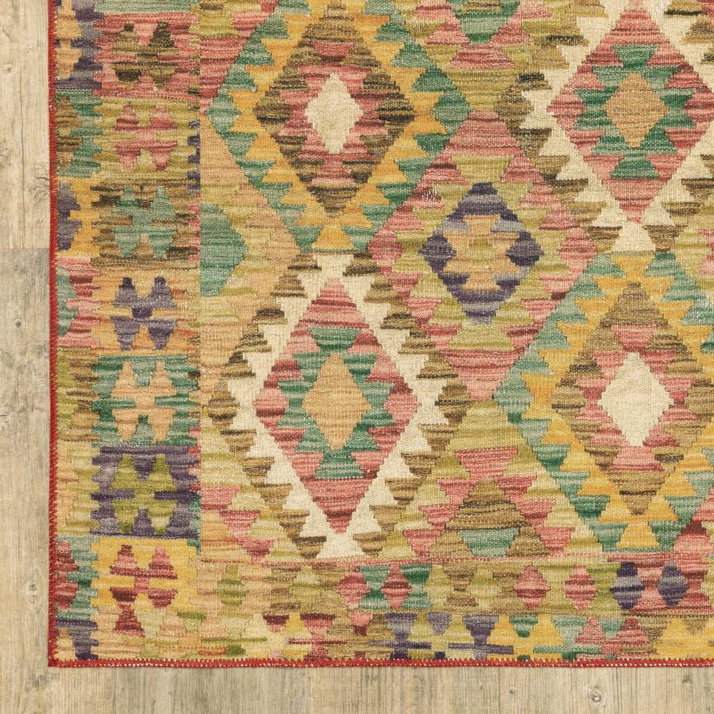 2' X 3' Gold Orange Brown Red Green Purple And Beige Southwestern Printed Stain Resistant Non Skid Area Rug - Homeroots