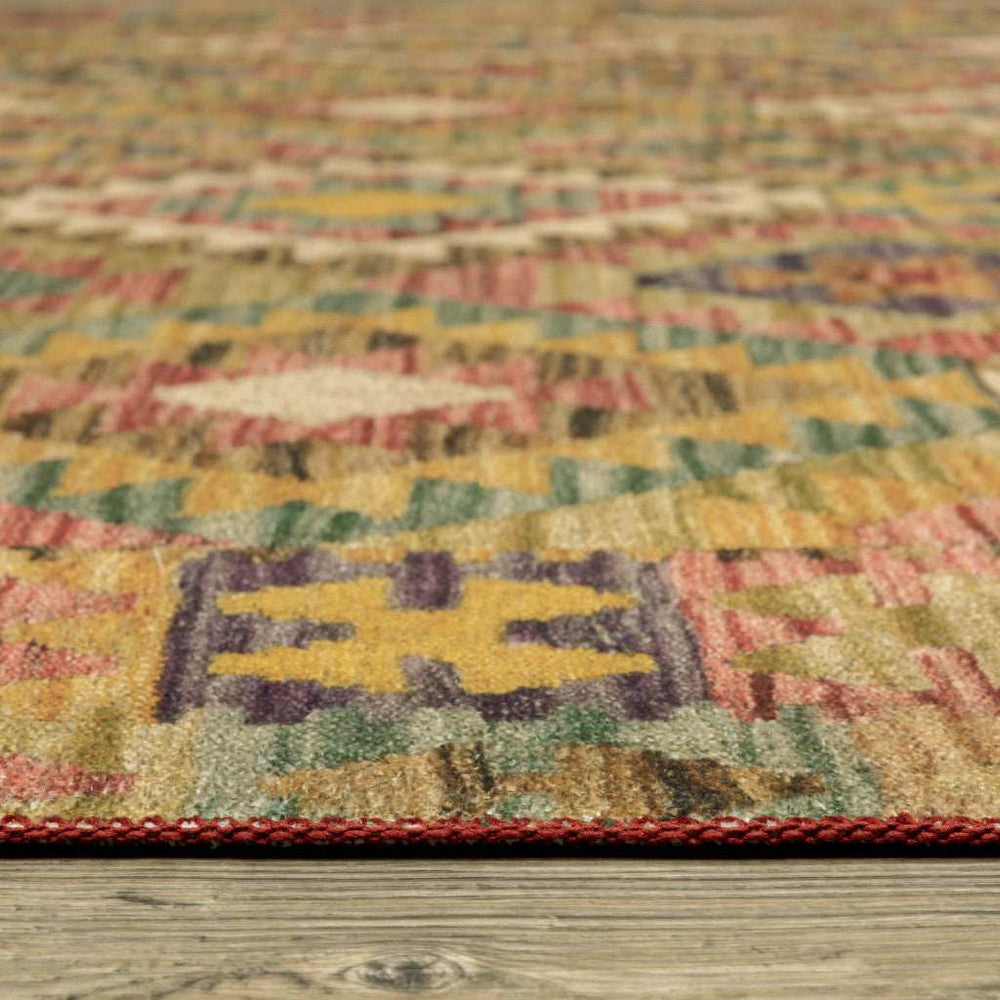 2' X 8' Gold Orange Brown Red Green Purple And Beige Southwestern Printed Stain Resistant Non Skid Runner Rug - Homeroots - Flyclothing LLC