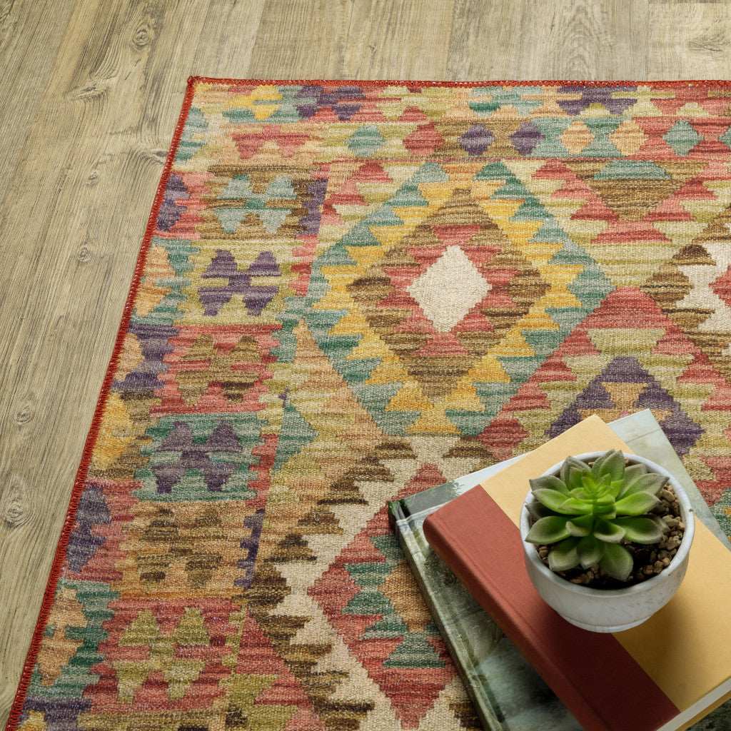 2' X 8' Gold Orange Brown Red Green Purple And Beige Southwestern Printed Stain Resistant Non Skid Runner Rug - Homeroots - Flyclothing LLC