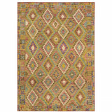 4' X 6' Gold Orange Brown Red Green Purple And Beige Southwestern Printed Stain Resistant Non Skid Area Rug - Homeroots - Flyclothing LLC