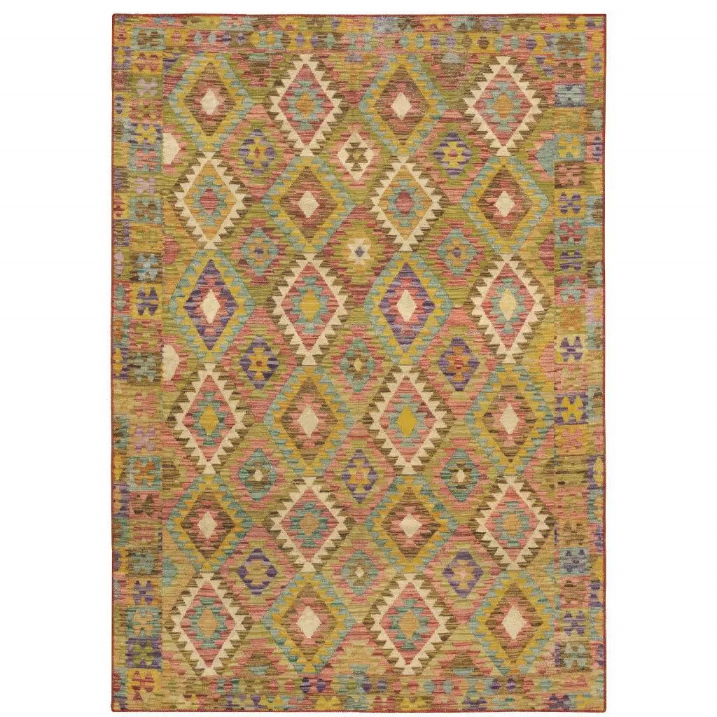 4' X 6' Gold Orange Brown Red Green Purple And Beige Southwestern Printed Stain Resistant Non Skid Area Rug - Homeroots - Flyclothing LLC