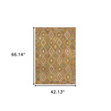 4' X 6' Gold Orange Brown Red Green Purple And Beige Southwestern Printed Stain Resistant Non Skid Area Rug - Homeroots - Flyclothing LLC
