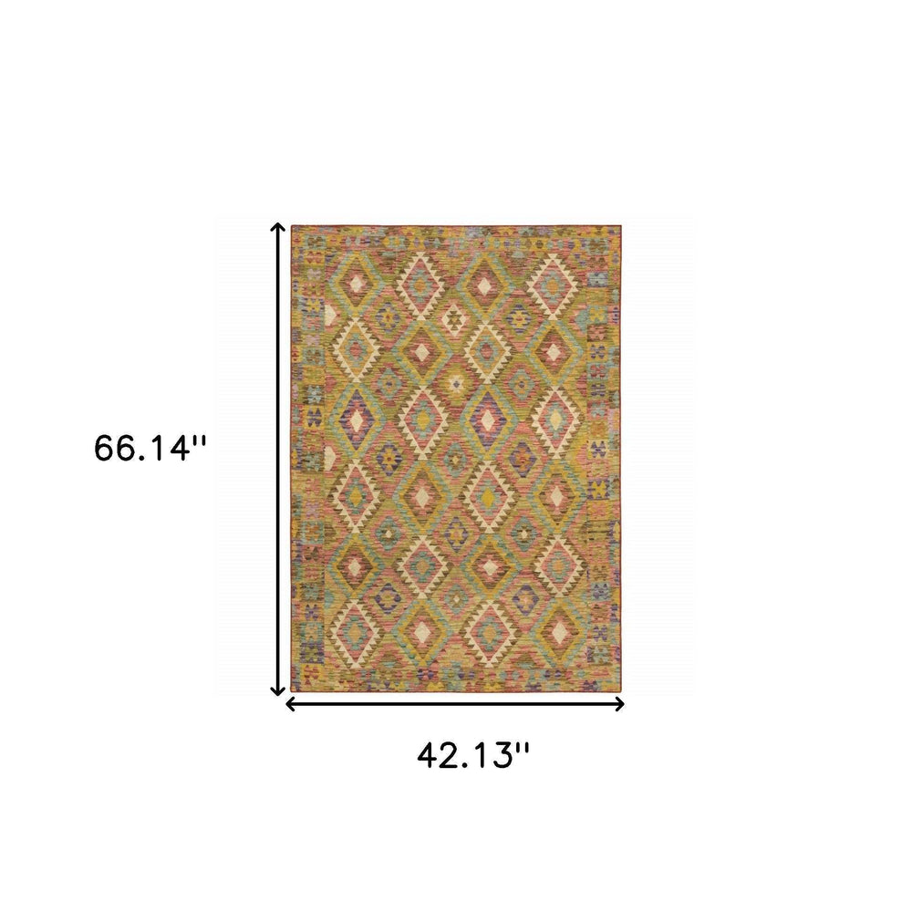 4' X 6' Gold Orange Brown Red Green Purple And Beige Southwestern Printed Stain Resistant Non Skid Area Rug - Homeroots - Flyclothing LLC