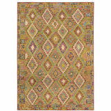 8' X 10' Gold Orange Brown Red Green Purple And Beige Southwestern Printed Stain Resistant Non Skid Area Rug - Homeroots - Flyclothing LLC