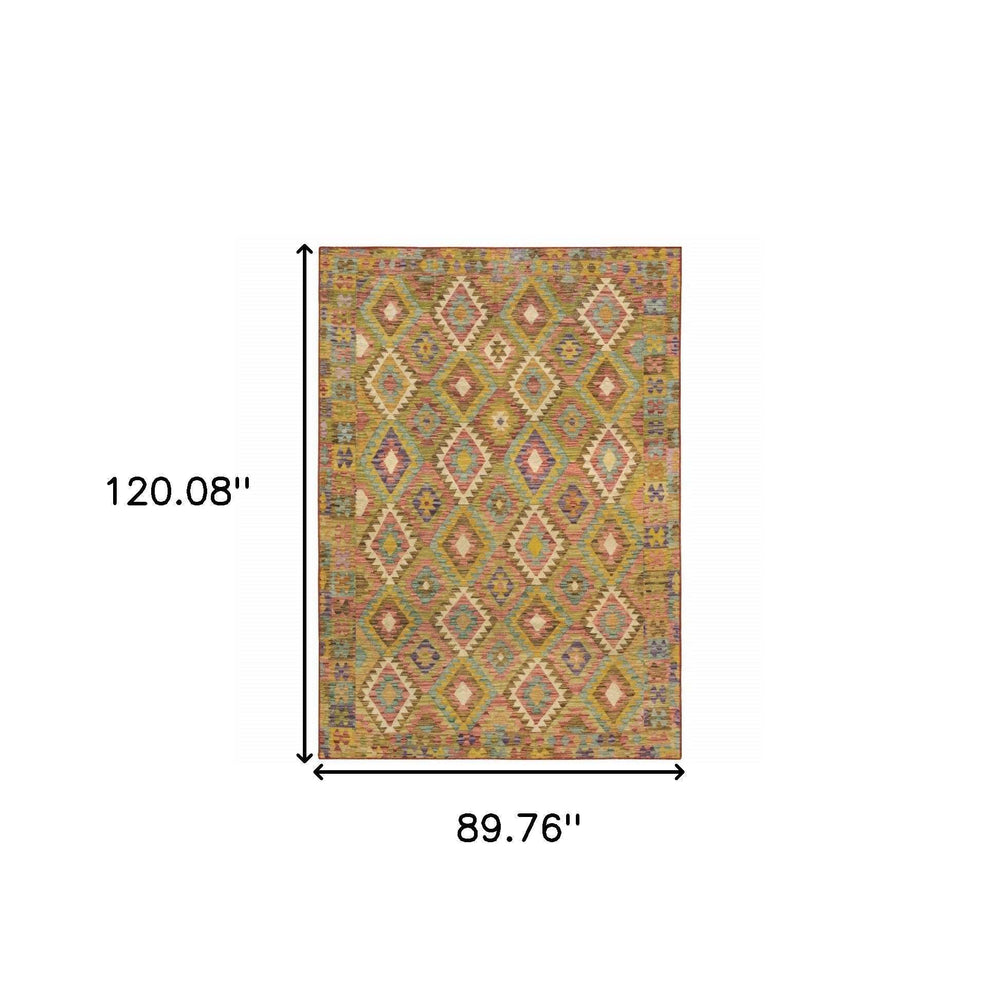 8' X 10' Gold Orange Brown Red Green Purple And Beige Southwestern Printed Stain Resistant Non Skid Area Rug - Homeroots - Flyclothing LLC
