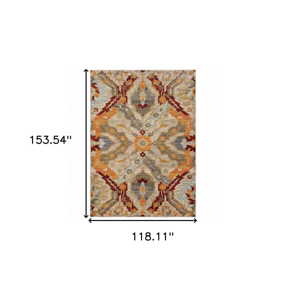 10' X 13' Beige Orange Blue Gold And Grey Abstract Power Loom Stain Resistant Area Rug - Homeroots - Flyclothing LLC