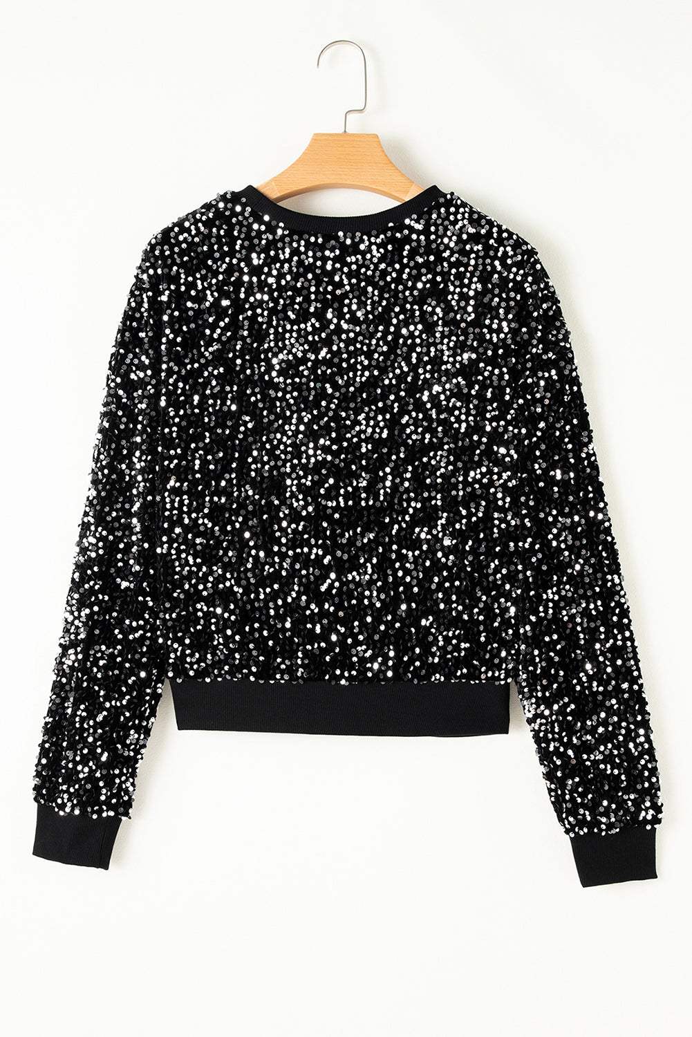 Sequin Round Neck Long Sleeve Blouse - Trendsi - Flyclothing LLC