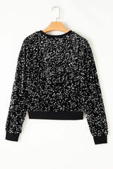 Sequin Round Neck Long Sleeve Blouse - Trendsi - Flyclothing LLC